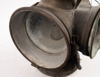 COACH LAMP: A Dietz, made in USA, coach carriage lantern lamp, two lenses, with swing handle, 32cm high [Location: Melbourne] - 2