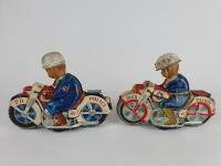 POLICE: Four HAJI Japan c1960s friction motorcycles, one civilian & three Police, 2 with celluloid heads, all 21 cms. - 8