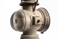 COACH LAMP: A Dietz, made in USA, coach carriage lantern lamp, two lenses, with swing handle, 32cm high [Location: Melbourne] - 3