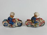 POLICE: Four HAJI Japan c1960s friction motorcycles, one civilian & three Police, 2 with celluloid heads, all 21 cms. - 9