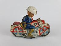 POLICE: Four HAJI Japan c1960s friction motorcycles, one civilian & three Police, 2 with celluloid heads, all 21 cms. - 10