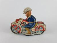 POLICE: Four HAJI Japan c1960s friction motorcycles, one civilian & three Police, 2 with celluloid heads, all 21 cms. - 11