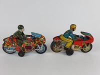 MILITARY: Military bike by Modern Toys Japan plus Racing 83 bike by Oriental Metal Industries India, both friction & 1970s. - 5