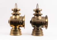 LUCAS: A pair of early brass Lucas 'King of the Road' No.724 carriage / coach oil lamps, 32cm high [Location: Melbourne] - 3