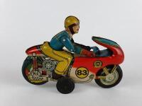 MILITARY: Military bike by Modern Toys Japan plus Racing 83 bike by Oriental Metal Industries India, both friction & 1970s. - 9