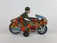 MILITARY: Military bike by Modern Toys Japan plus Racing 83 bike by Oriental Metal Industries India, both friction & 1970s. - 12