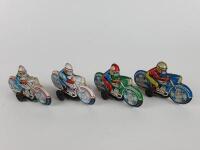POLICE: Four small friction motorcycles, includes two Police, 9.5cms each c1970s, colourful. - 2
