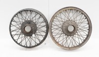 WIRE WHEELS: Two wire wheels thought to possibly suit Stutz Bearcat, wheel width 54.5cm [Location: Melbourne]