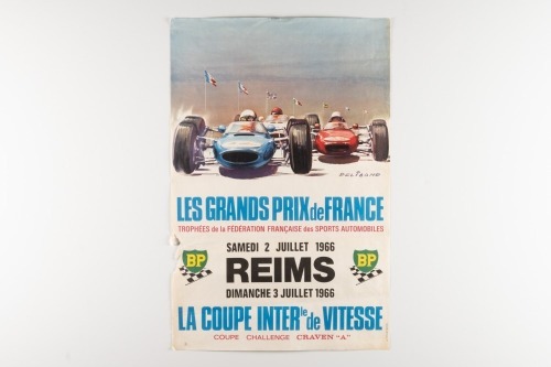REIMS 1966: An original poster for the 1966 French G.P at Reims, with artwork by Michael Beligond, 59cm high