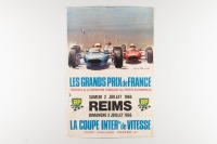 REIMS 1966: An original poster for the 1966 French G.P at Reims, with artwork by Michael Beligond, 59cm high
