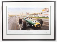 REIMS: A limited edition print titled &lsquo;History in the Making&rsquo; featuring Jack winning in the BT19 Brabham at Reims in 1966 (signed by Brabham and Tauranac)