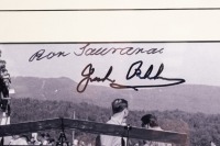 BT26: A impressive b/w photograph of the BT26 Repco with 'bi hi' wings during the 1968 Canadian G.P, hand signed by Sir Jack and Ron Tauranac, image 19.5cm high, 24.5cm wide - 3