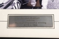 BT19: A b/w photograph featuring Sir Jack in a European pits with his BT19, hand signed by Sir Jack, image 19cm high, 25.5cm wide - 3
