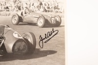 REDEX SPECIAL: A signed reproduced photograph of Jack Brabham in his (Cooper Bristol) Redex Special, hand signed by Sir Jack, image 18cm high, 25cm wide - 2