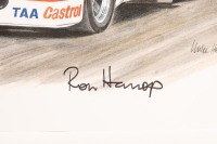 HDT: A print of the 1970s HDT Sports Sedan as driven by Bond, powered by Repco-V8, print hand signed by Ron Harrop, John Sheppard & Ian Tate, 30cm high, 42cm wide - 3