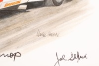 HDT: A print of the 1970s HDT Sports Sedan as driven by Bond, powered by Repco-V8, print hand signed by Ron Harrop, John Sheppard & Ian Tate, 30cm high, 42cm wide - 5