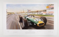 REIMS: A limited edition print titled &lsquo;History in the Making&rsquo; featuring the BT19 Brabham at Reims in 1966 (signed by Brabham and Tauranac)
