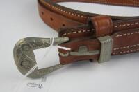 FIREARMS: Three brown leather belts, one with holster - 2
