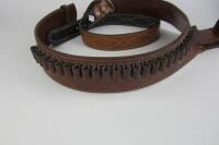 FIREARMS: Three brown leather belts, one with holster - 3