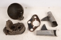 NORTON: A box of assorted Norton ES2 parts, includes inner & outer gearbox covers, headlamp brackets, speedo mount bracket and headlight bucket with park lamp