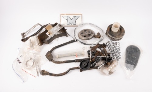 AJS / MATCHLESS: A group of assorted AJS / Matchless parts, has some stays, battery box, new oil filter etc, sticker etc