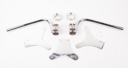 CAFE RACER: A group of assorted cafe racer parts, includes clip-ons (35mm), alloy fork seal retainers & three alloy mudguard mount brackets