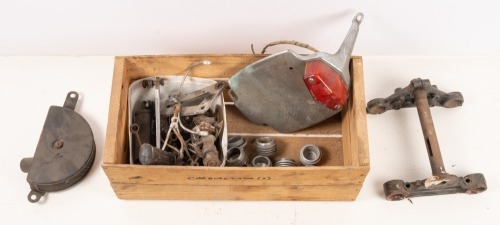 TRIUMPH: A box of Triumph pre unit miscellaneous parts
