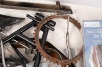 AUTOJUMBLE: A group of assorted vintage parts, includes a seat cover, universal sprocket, switches, new baffle, new centre stand, grab rail etc - 3