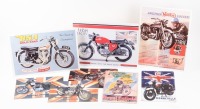 SIGNS: A collection of seven modern tin signs featuring various motorcycles such as BSA, Norton and Triumph, largest measures 40cm high, 30.5cm wide