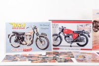 SIGNS: A collection of seven modern tin signs featuring various motorcycles such as BSA, Norton and Triumph, largest measures 40cm high, 30.5cm wide - 2