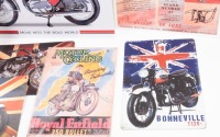 SIGNS: A collection of seven modern tin signs featuring various motorcycles such as BSA, Norton and Triumph, largest measures 40cm high, 30.5cm wide - 5
