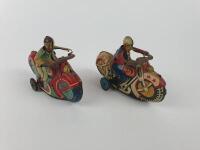 CIVILIAN: Indian Motorcycle plus Police Dept, two small friction bikes, made in Japan c1950s.