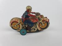CIVILIAN: Indian Motorcycle plus Police Dept, two small friction bikes, made in Japan c1950s. - 8