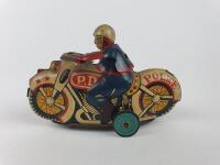 CIVILIAN: Indian Motorcycle plus Police Dept, two small friction bikes, made in Japan c1950s. - 9