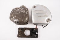 NORTON: A Norton Featherbed oil tank, tool box & mount bracket