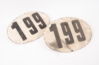 RACE PLATES: Two race plates (Norton branded to rear)