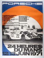 PORSCHE 1971 LE MANS POSTER: An original Le Mans post race poster for the 1971 Le Mans 24 hour, this poster features the victorious #22 Porsche 917K of van Lennep - Marko