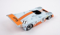 GULF MIRAGE GR8: A 1:18 scale Gulf Mirage GR8 model, the number #11 race car as raced to victory in the 1975 Le Mans 24 hour, the Gulf Research racing entered car with the driver combination of Ickx - Bell - 3