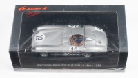 MERCEDES BENZ 300 SLR: A Spark 1:43 scale Mercedes Benz 300 SLR model, the #19 race car, as raced in the 1955 Le Mans 24 hour race, a factory entered race car of Daimler Benz driven by Fangio & Moss