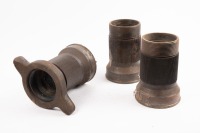 BUGATTI: Three partial Bugatti wheel hubs, thought to possibly suit Type 35 / 37 / 39, 18cm long, width overall 9.5cm, with one knock-off [Location: Melbourne]