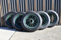BENTLEY: A fine set of six 19-inch wire-wheels to suit vintage Bentley, Sunbeam, Vauxhall and other marques, in refurbished condition and all fitted with unused or lightly used Goodrich 6.00 x 19 tyres [Location: Sydney]