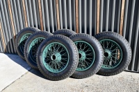 BENTLEY: A fine set of six 19-inch wire-wheels to suit vintage Bentley, Sunbeam, Vauxhall and other marques, in refurbished condition and all fitted with unused or lightly used Goodrich 6.00 x 19 tyres [Location: Sydney] - 2