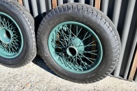 BENTLEY: A fine set of six 19-inch wire-wheels to suit vintage Bentley, Sunbeam, Vauxhall and other marques, in refurbished condition and all fitted with unused or lightly used Goodrich 6.00 x 19 tyres [Location: Sydney] - 45