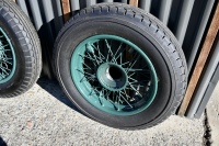 BENTLEY: A fine set of six 19-inch wire-wheels to suit vintage Bentley, Sunbeam, Vauxhall and other marques, in refurbished condition and all fitted with unused or lightly used Goodrich 6.00 x 19 tyres [Location: Sydney] - 48