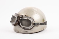 HELMET: A circa 1950s Cromwell 'pudding basin' helmet with goggles, with Norton sticker to front - 2