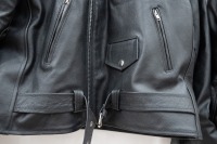 RIDING JACKETS: Two leather motorcycle riding jackets, includes a Dare Rider jacket, size large and a Deckra Sports jacket, size large - 2