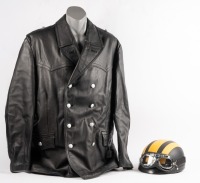 HELMET / JACKET: A motorcycle helmet & jacket