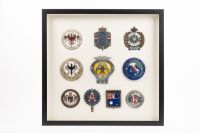 BADGE DISPLAY: A framed & glazed collection of ten mostly European touring club badges [Location: Melbourne]