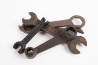 SPANNERS: A group of five spanners, two marked 'Triumph' three marked 'B.S.A'