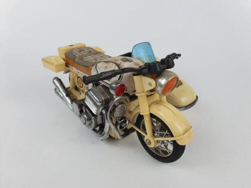 POLICE: Honda Police motorcycle & sidecar, 19 cms, plastic/tin, made in Japan c1970s.